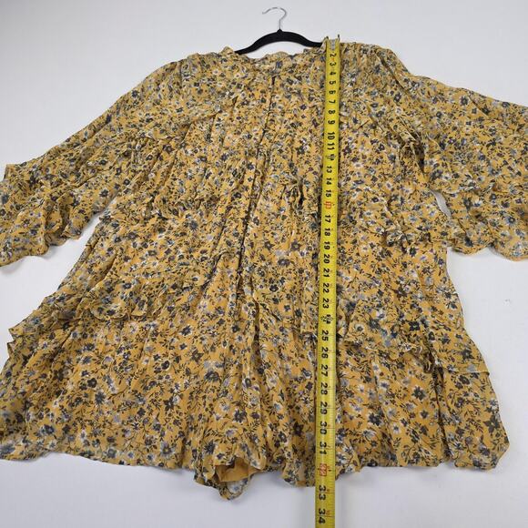 Anthropologie Romper Womens Medium Yellow Floral Long Sleeve Ruffle Tiered Boho - Picture 7 of 16